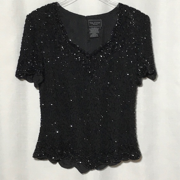 Sequin Top, Dressy, Black w/beading - Picture 1 of 5